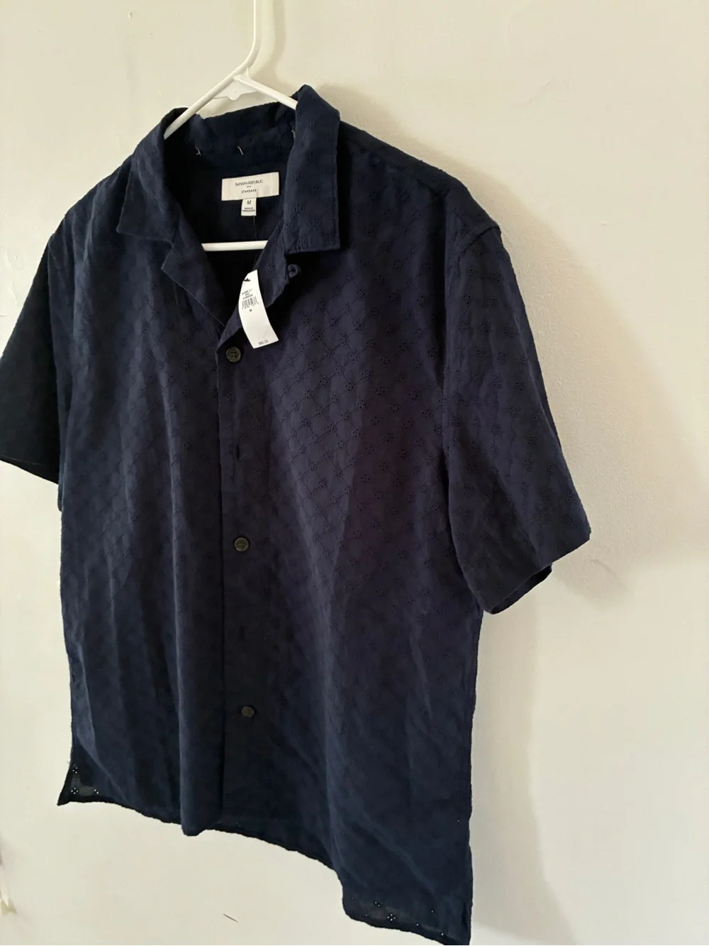Banana Republic Navy Eyelet Casual Button-Down Shirt